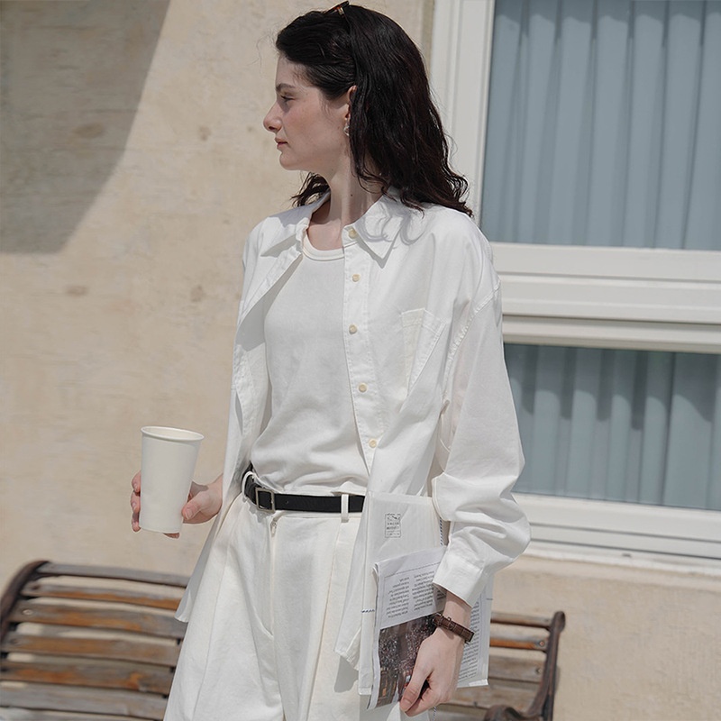 Elegante camicia bianca, 100% cotone, top con colletto per donna, nuova camicia versatile ed elegante in cotone per primavera/estate_voghion.com