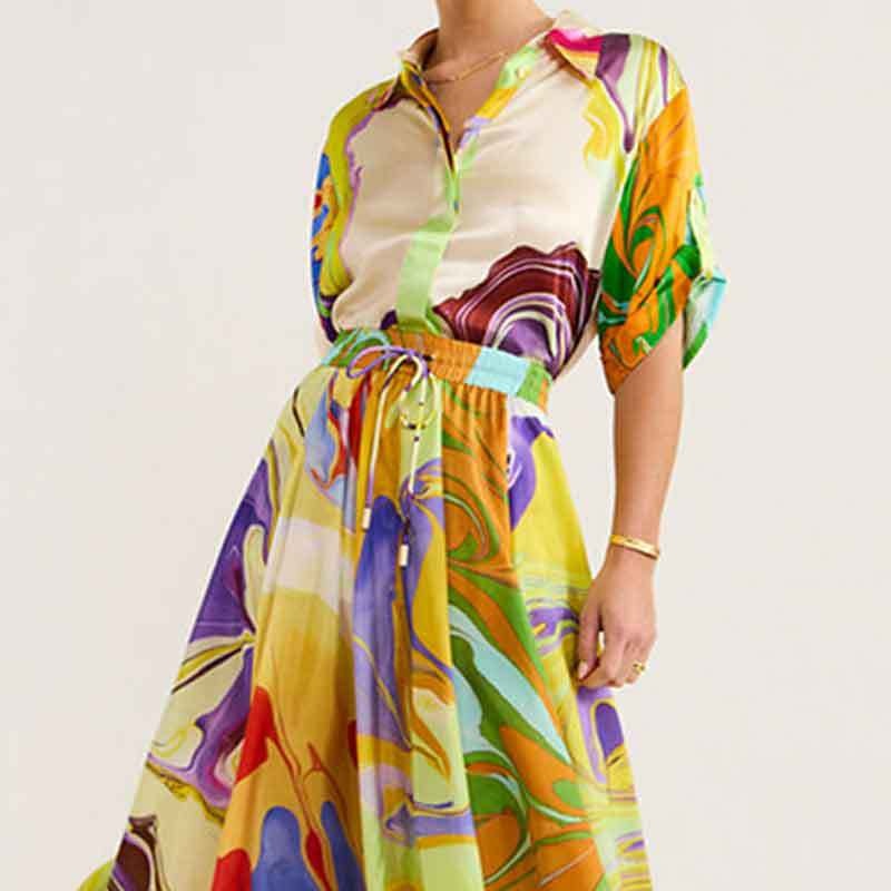 2026 Spring New Cross-Border European And American Women's Fashion Printed Loose Top Tie Half Skirt Set_voghion.com