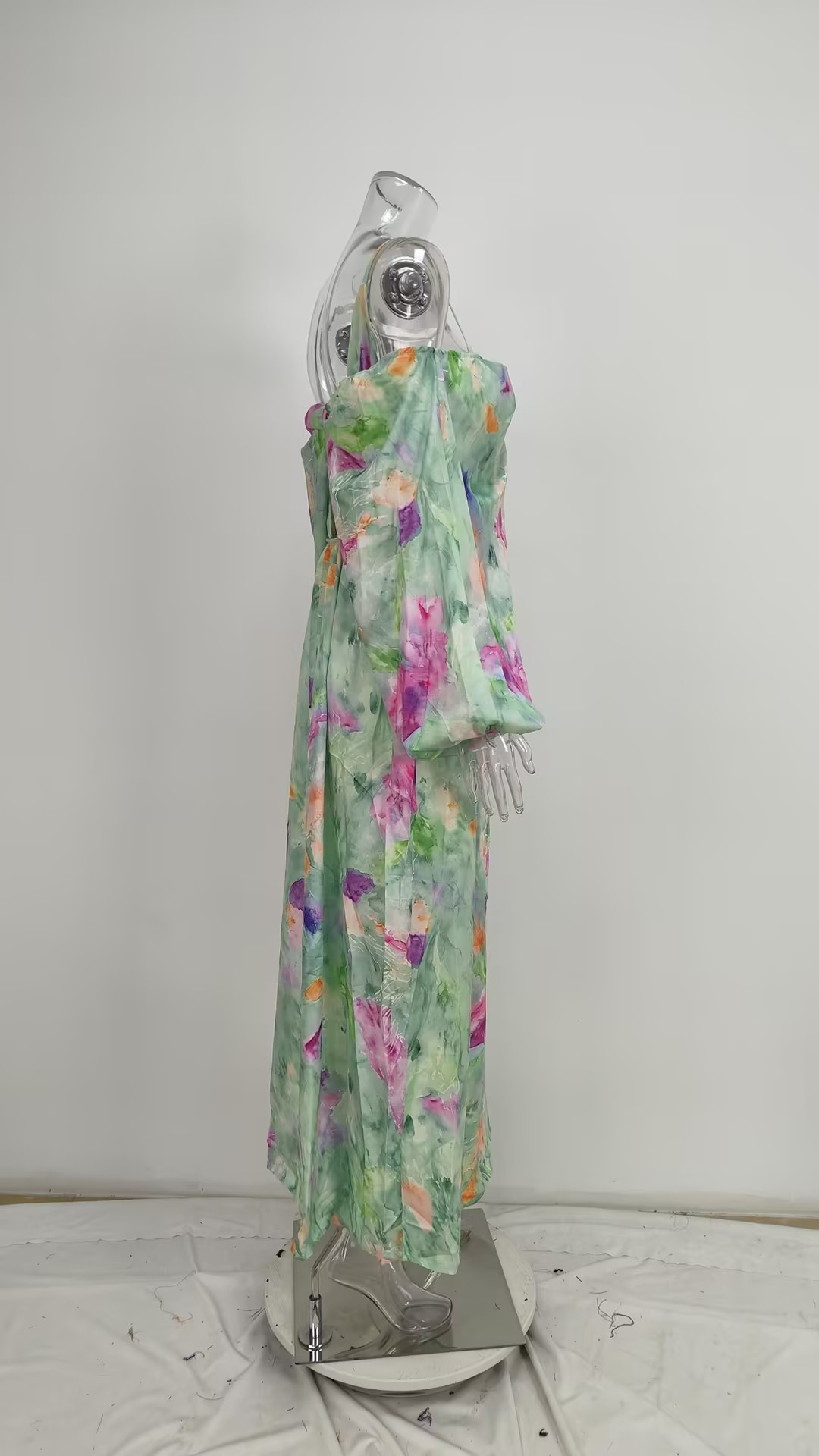 Conjunto vestido maxi mulher elegante ombros descobertos tie-dye_voghion.com