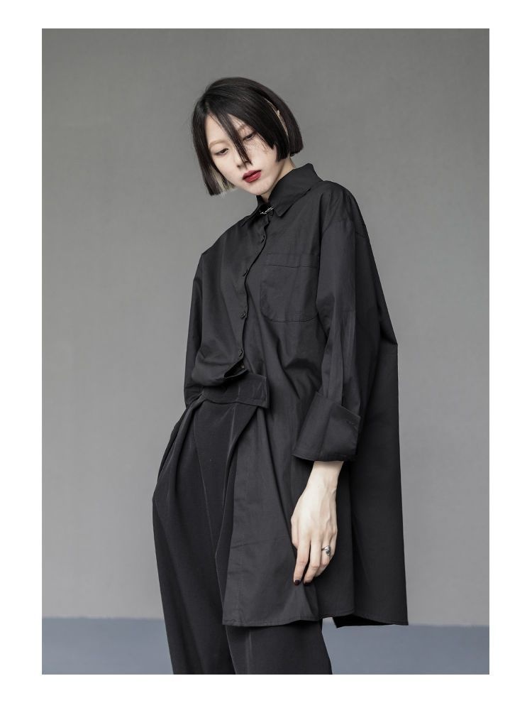 Women's Irregular Button-up Shirt Mid-length Bf Style Blouse_voghion.com