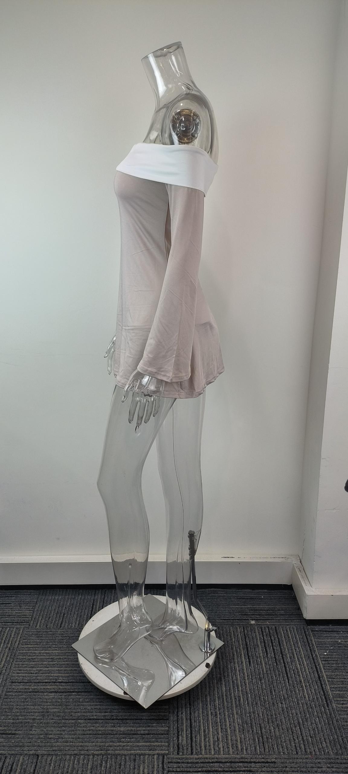 Damen Slim-fit Kleid Schulterfrei Einfarbig Für Jeden Anlass_voghion.com