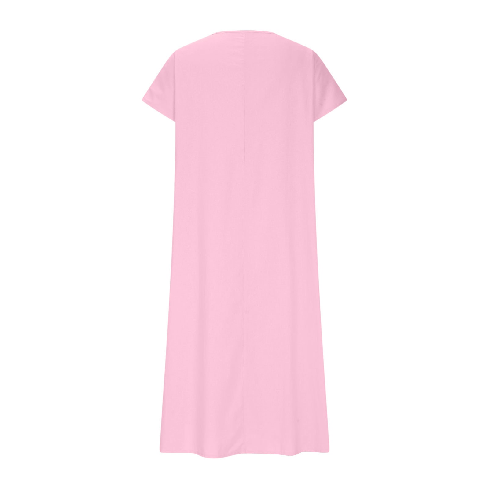 Damen Kleid Aus Baumwoll-leinen Mit V-ausschnitt Und Kurzen Ärmeln_voghion.com