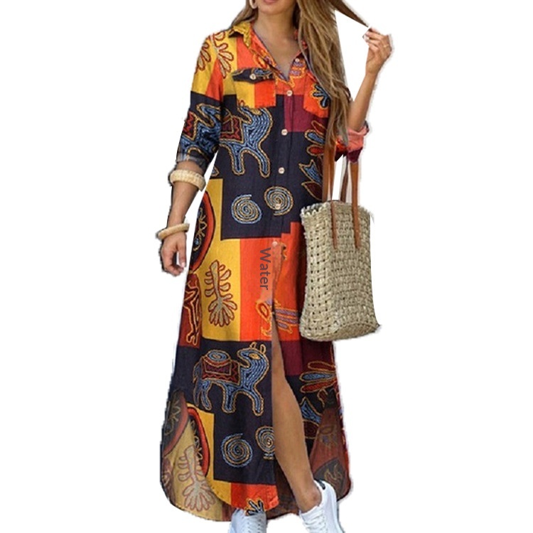 Neue Damenbluse im europäischen und amerikanischen Stil für Frühling und Herbst: Sexy, einreihig, lang und locker geschnitten mit Umlegekragen._voghion.com