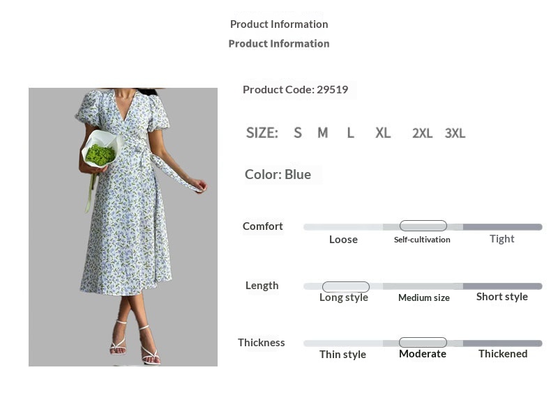 Elegant blommig klänning med v-ringning och puffärmar för plus size_voghion.com