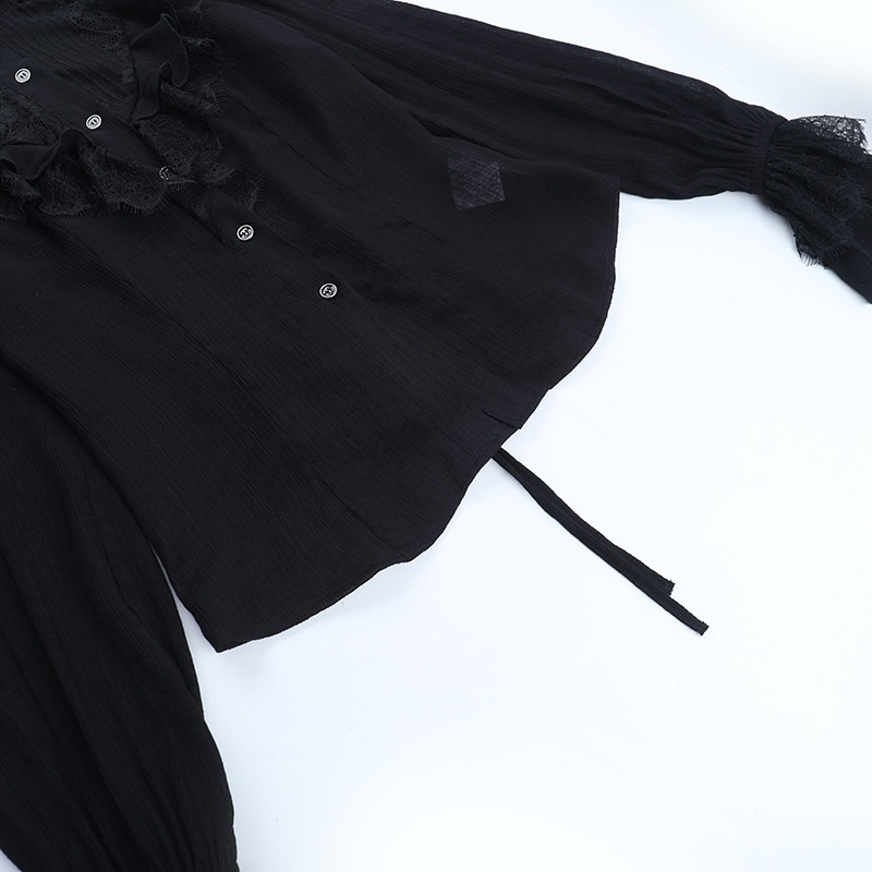 Damen Langarmbluse Mit Spitze Und Cut-outs Im Dark Style_voghion.com