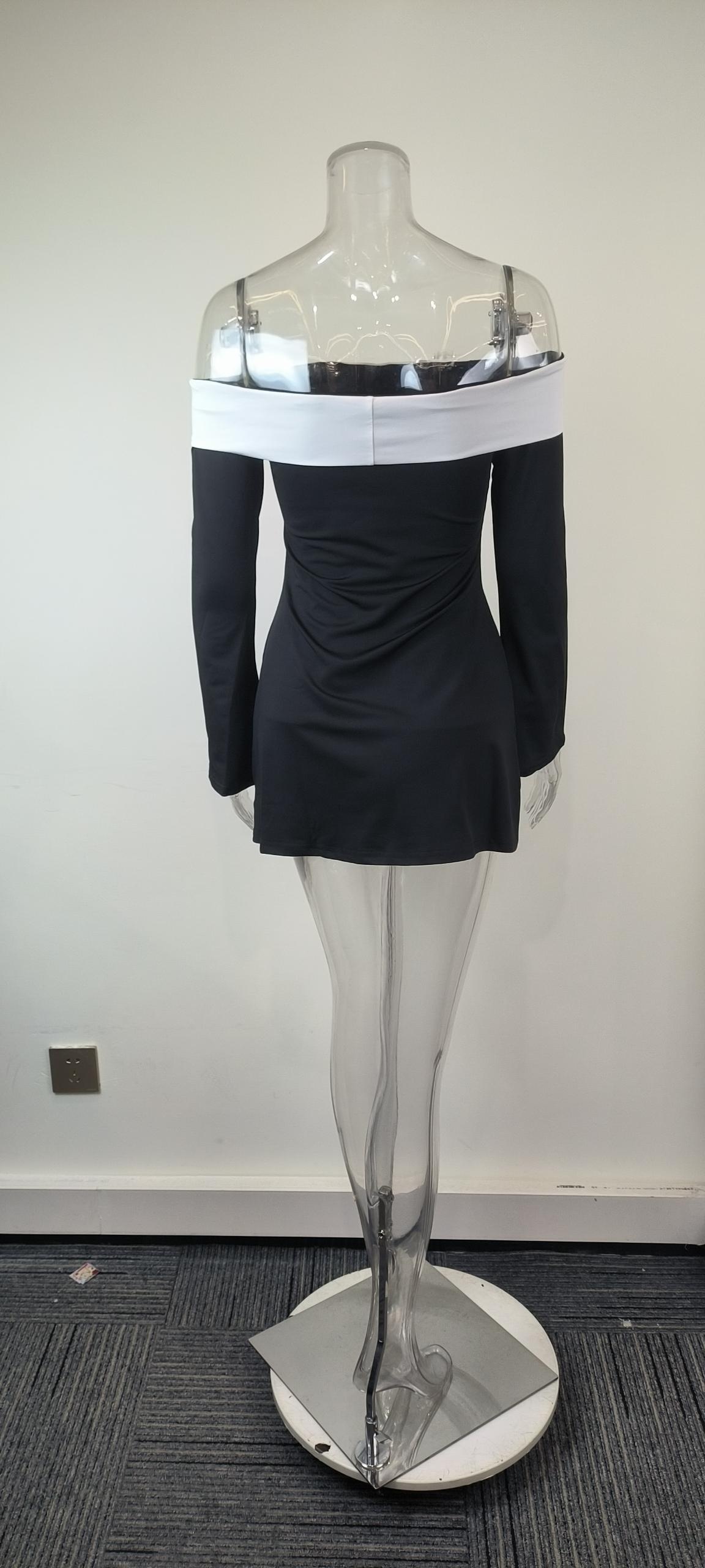 Damen Slim-fit Kleid Schulterfrei Einfarbig Für Jeden Anlass_voghion.com