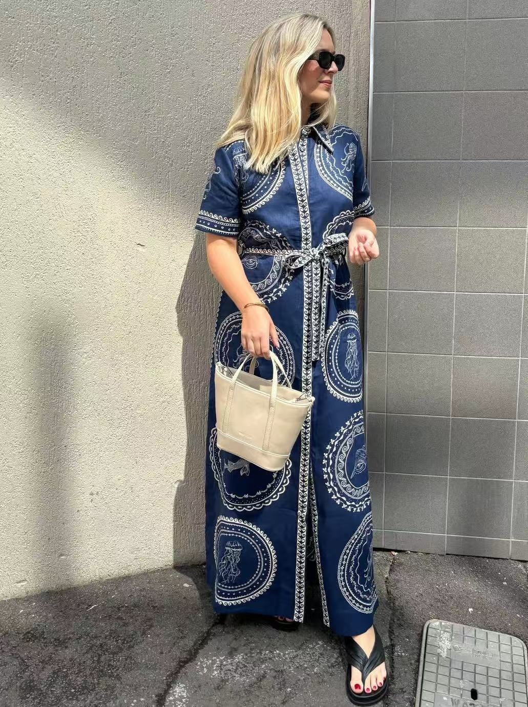 Damen Freizeitkleid Aus Leinen Mit Modischer Taillierung_voghion.com