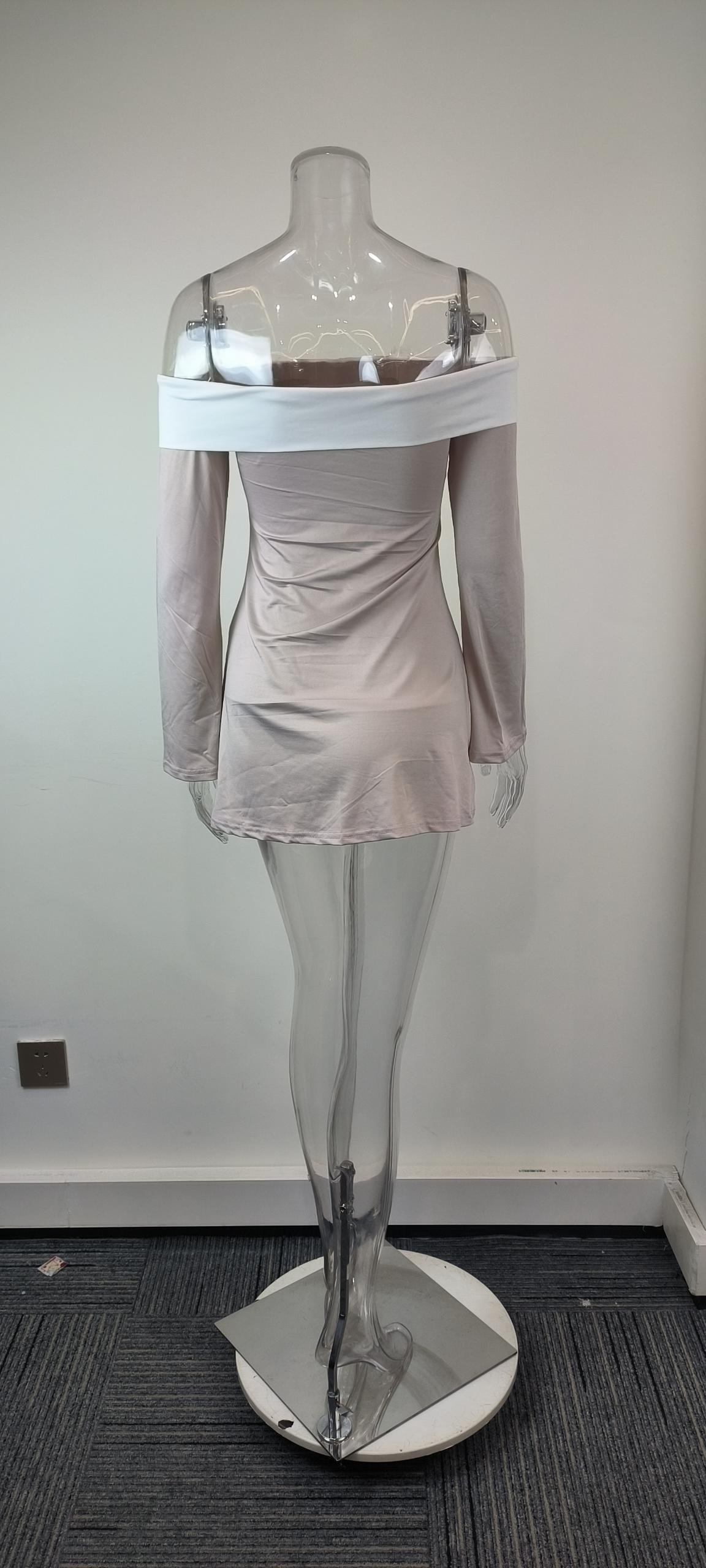Damen Slim-fit Kleid Schulterfrei Einfarbig Für Jeden Anlass_voghion.com