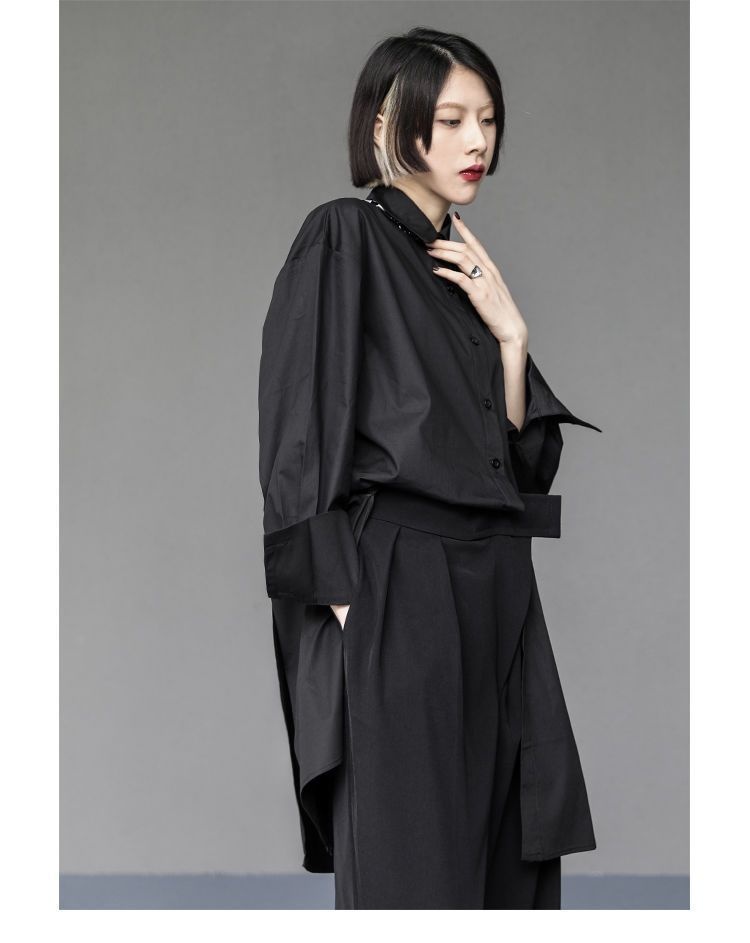 Women's Irregular Button-up Shirt Mid-length Bf Style Blouse_voghion.com