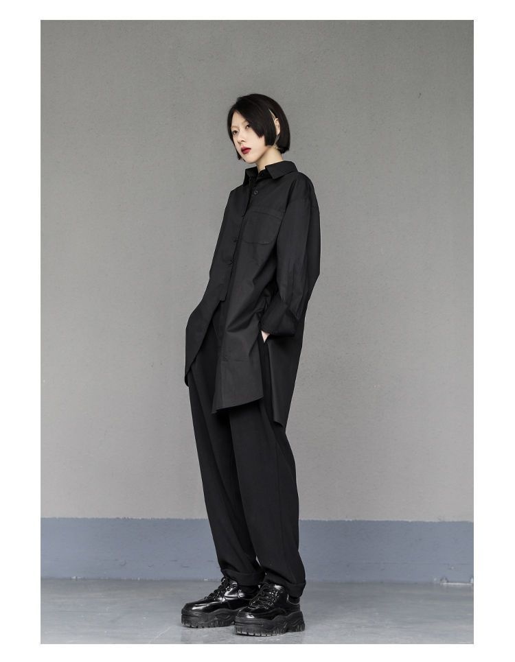 Women's Irregular Button-up Shirt Mid-length Bf Style Blouse_voghion.com
