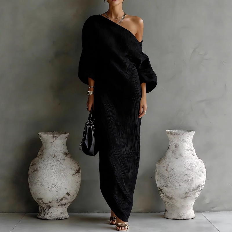2026 Spring New Women's Clothing European And American Cross-Border Asymmetrical Shoulder Loose Vacation Style_voghion.com