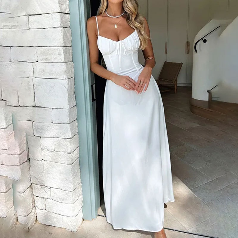 Damen A-linien Trägerkleid Mit Bindegürtel Für Große Größen_voghion.com