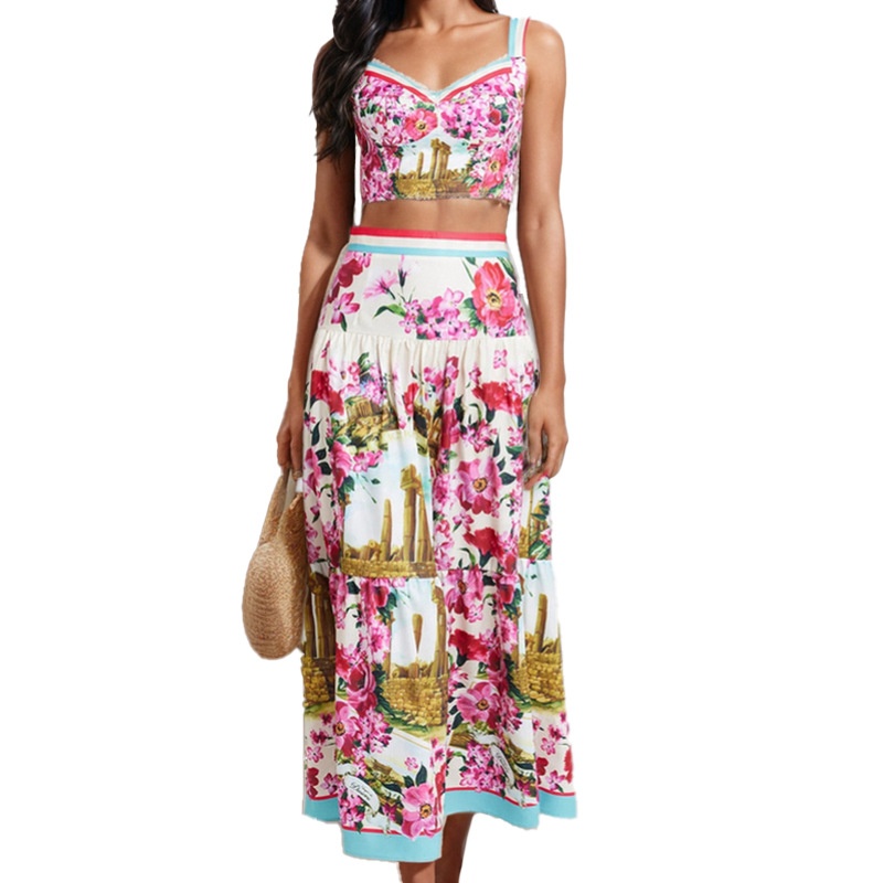 2026 Spring New Cross-Border European And American Women's Fashion Sexy Camisole Top Printed Cropped High-Waisted_voghion.com