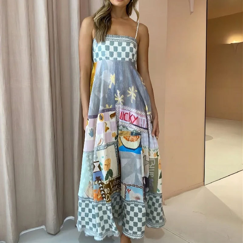 2026 Spring New Clothing: Cross-Border European American Dresses, High-Waisted Printed And Painted Women's Large-Sleeve_voghion.com
