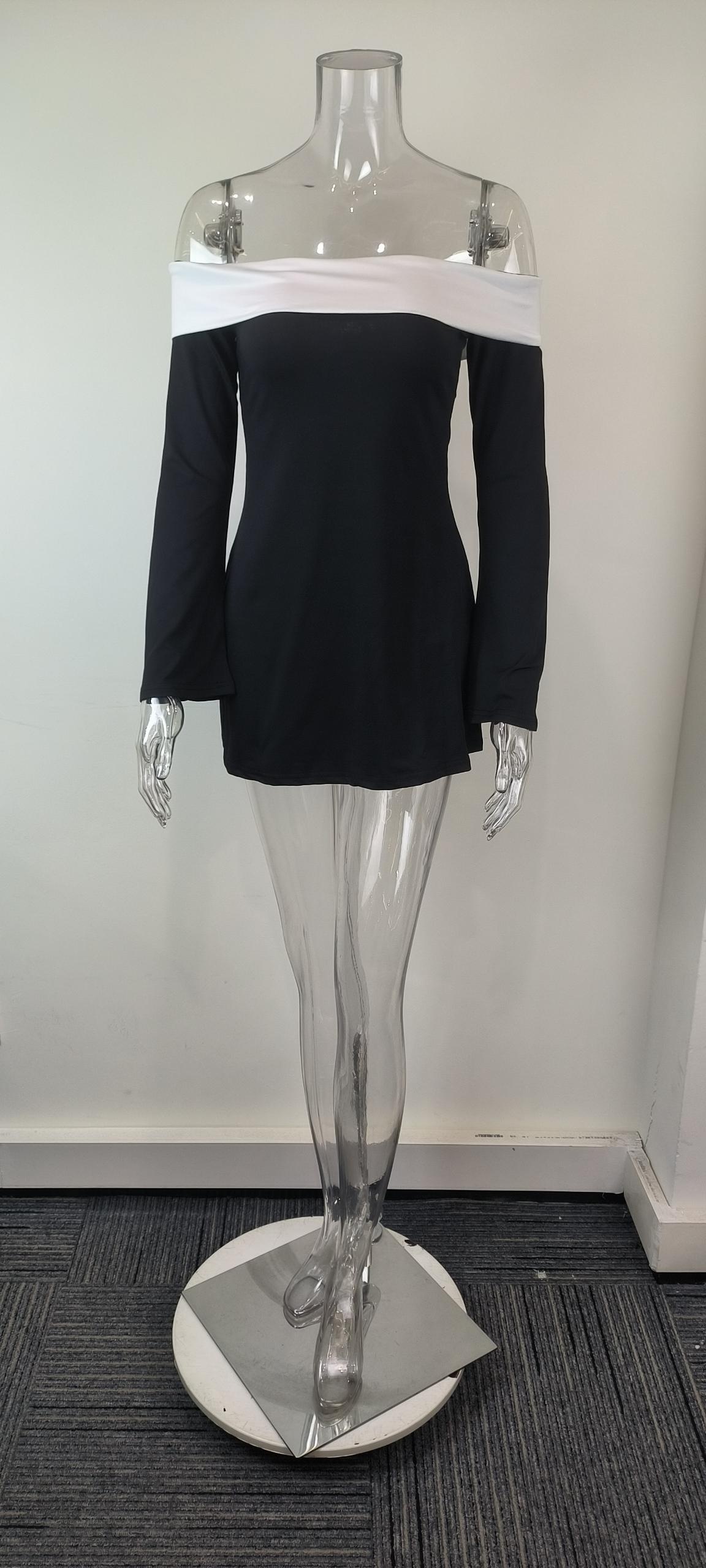 Damen Slim-fit Kleid Schulterfrei Einfarbig Für Jeden Anlass_voghion.com