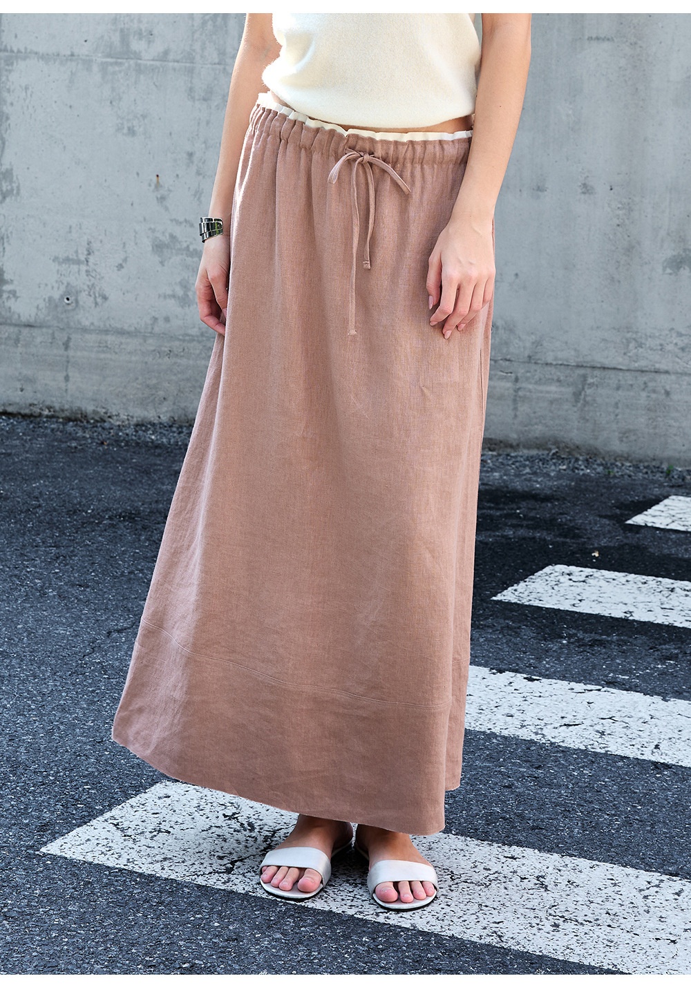 Dames linnen rok a-lijn elastische taille halflang los_voghion.com