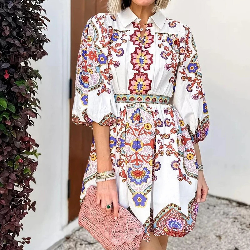 2026 Neue europäische und amerikanische grenzüberschreitende Mode: Elegantes, bedrucktes Freizeitkleid für Damen – ideal für den europäischen und amerikanischen Markt._voghion.com