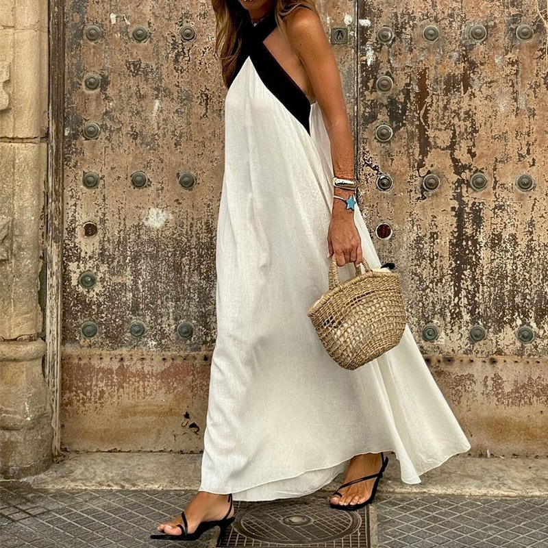 Elegant Women's Summer Dress Halter Neck Sleeveless Solid Colour_voghion.com