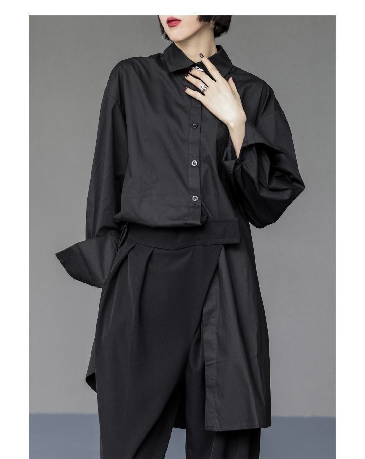 Women's Irregular Button-up Shirt Mid-length Bf Style Blouse_voghion.com