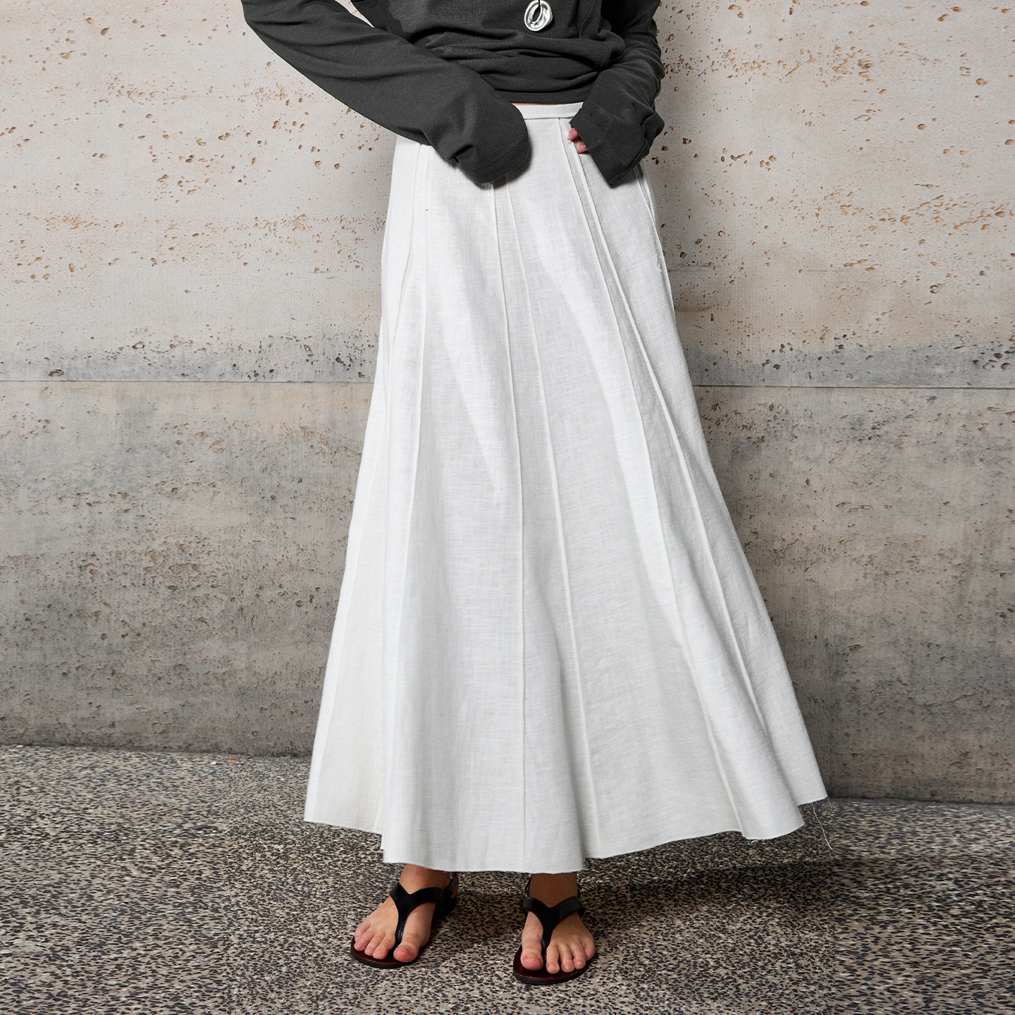 Old Money Ramie Cotton High-Waisted A-Line For Women, Spring/Summer Three-Dimensional Patchwork Fishtail Skirt, Elegant_voghion.com