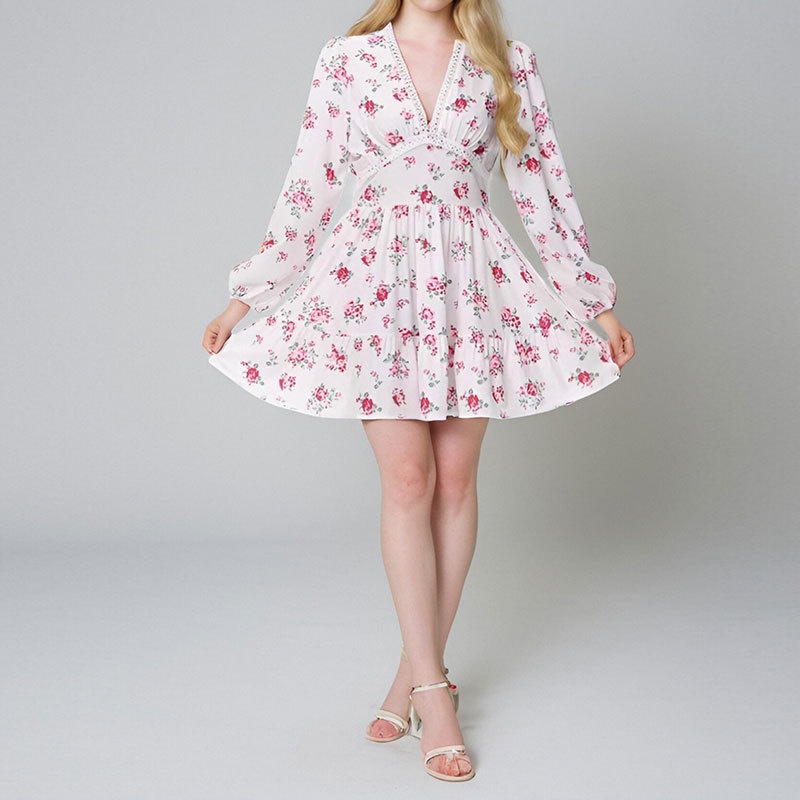 Elegantes V-ausschnitt Plus Size Kleid Für Damen Mit Blumenmuster_voghion.com