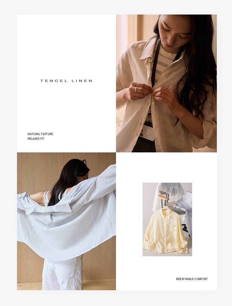 Women's Lyocell Linen Blouse Solid Colour Cardigan Shirt Top_voghion.com