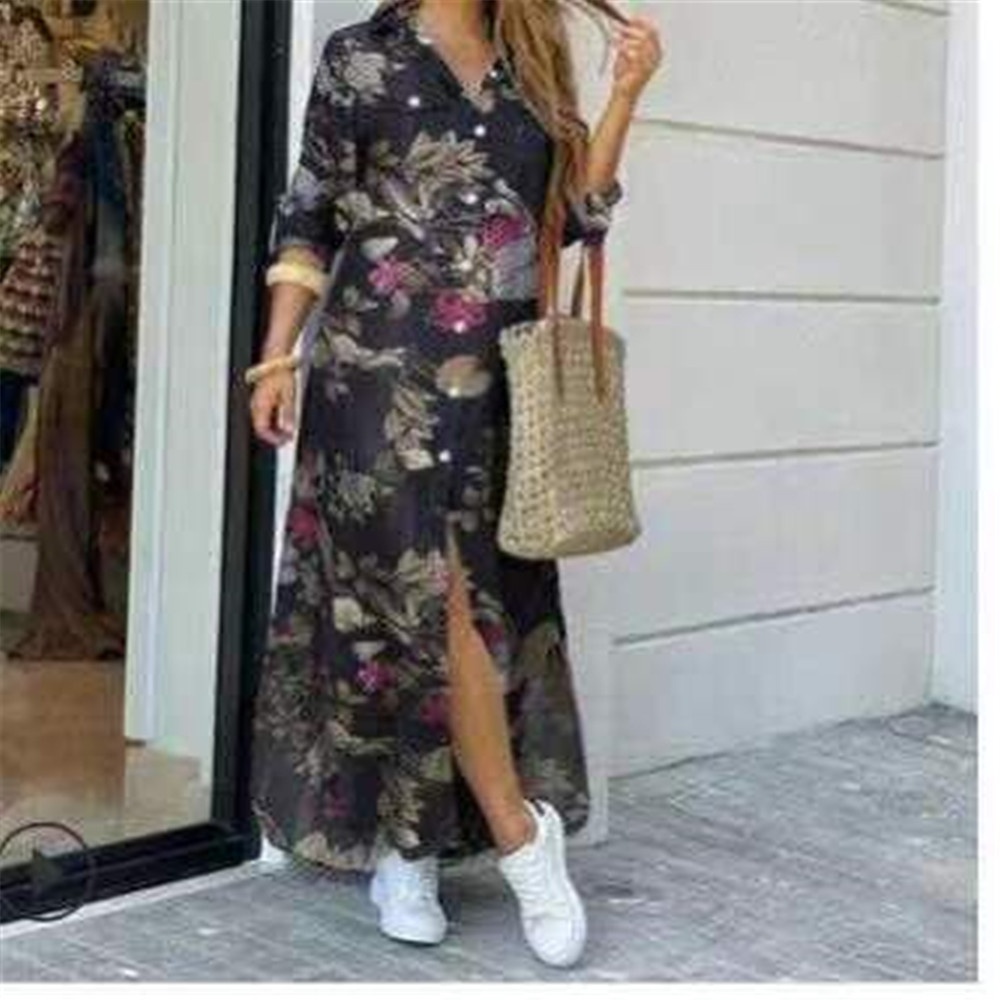 Damen Kleid Modisches Sexy Langarmhemd Mit Knopfleiste_voghion.com