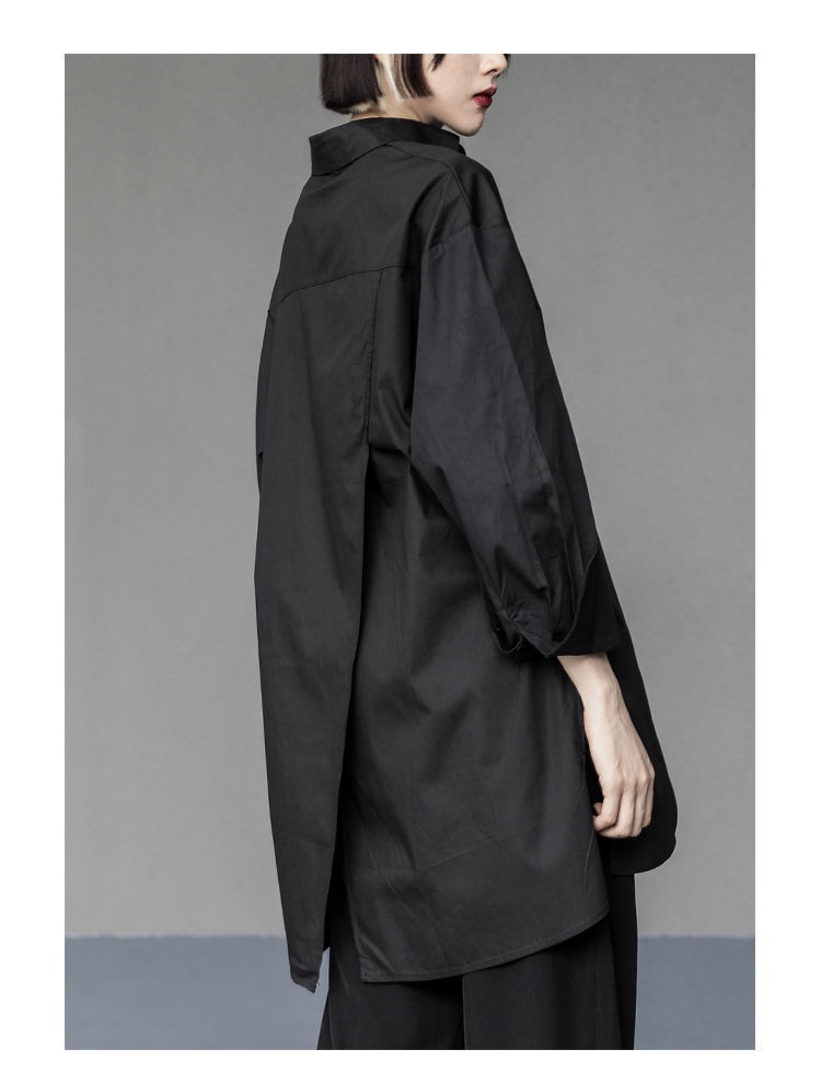 Women's Irregular Button-up Shirt Mid-length Bf Style Blouse_voghion.com