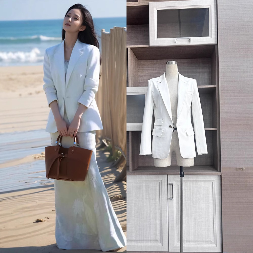 Disponibile in magazzino: Blazer bianco elegante e raffinato in stile Liu Shi, abito jacquard di alta gamma in stile cinese per donna._voghion.com