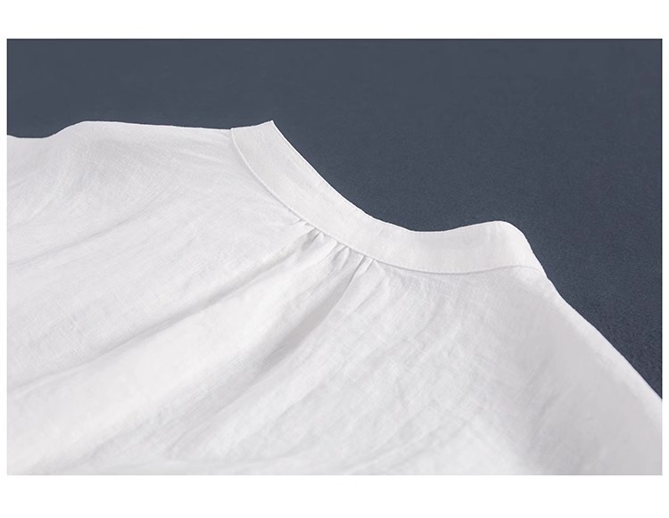Women's Linen Shirt Dress Pleated Casual Summer Style White_voghion.com