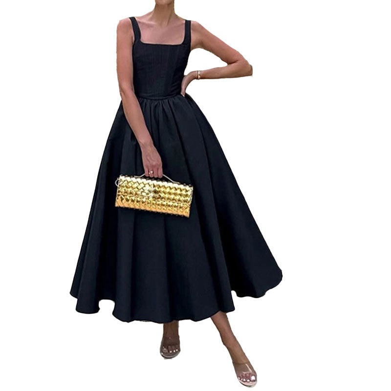 Elegant Square Neck Ruched Waist Dress For Women Plus Size Style_voghion.com