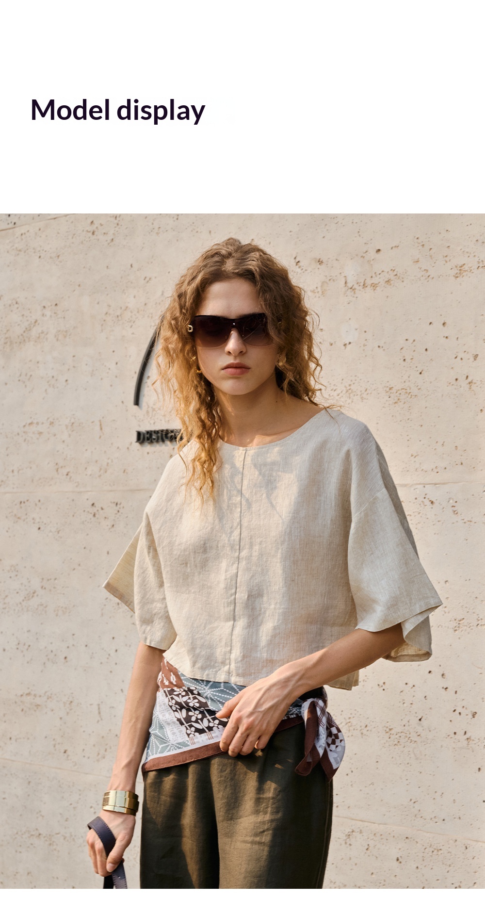 Women's Linen Top Round-neck Drop-shoulder Elegant Summer Blouse_voghion.com