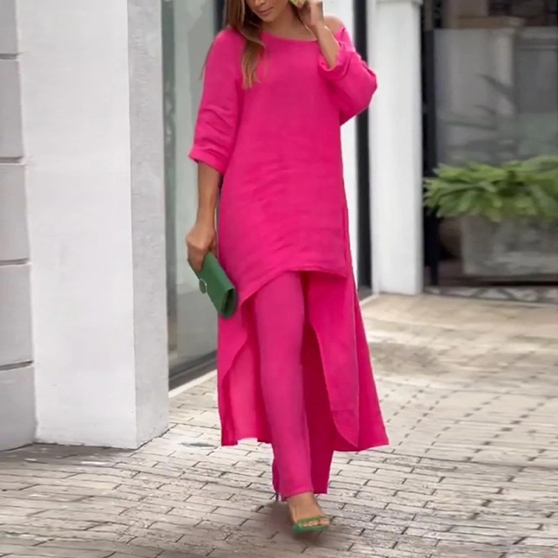 2026 Spring New Cross-Border European And American Women's Fashion Elegant Loose Solid Color Stylish Round Neck Wide-Leg_voghion.com