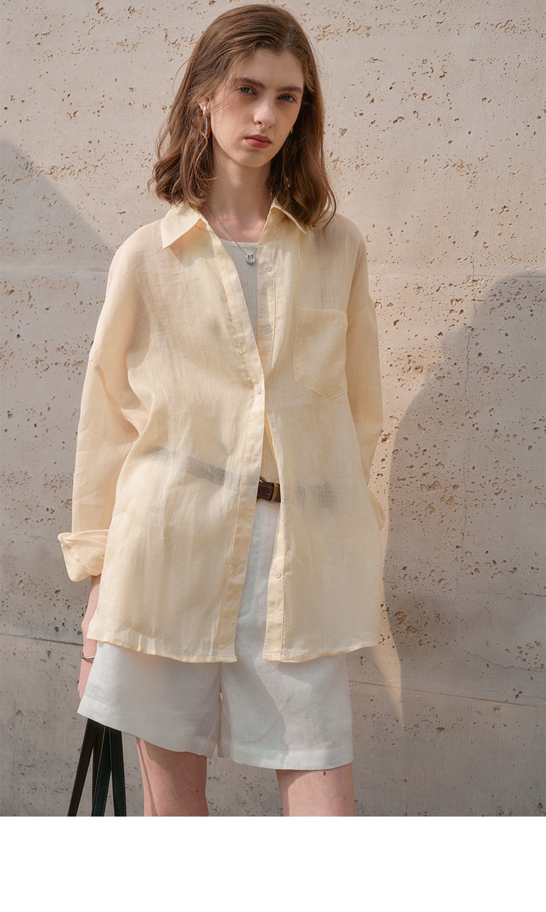 Women's Long-sleeve Collared Shirt Breathable Casual Slimming Top_voghion.com