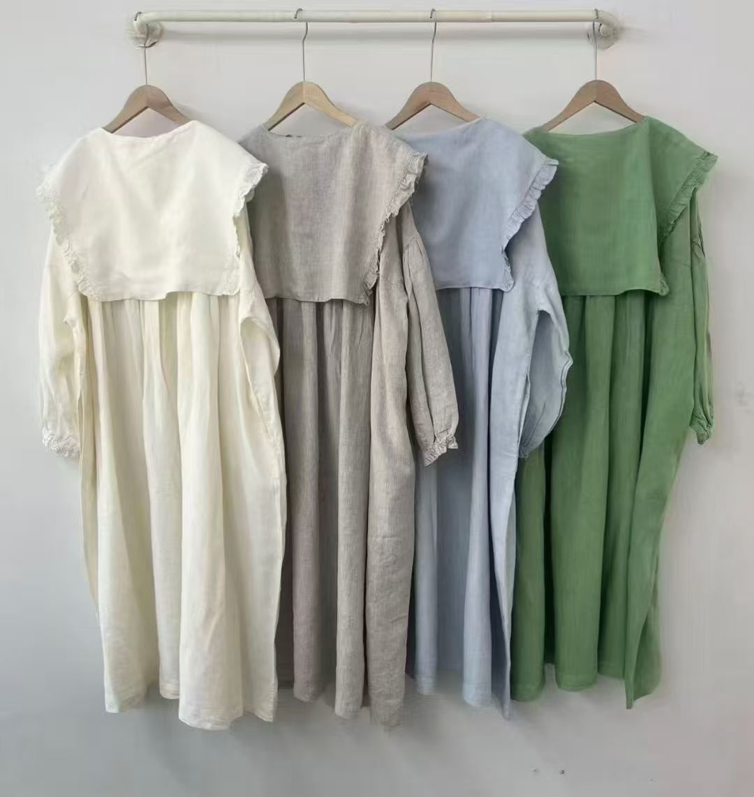 Elegantes Damen Leinenkleid Mit Langen Ärmeln Im Boho-stil_voghion.com