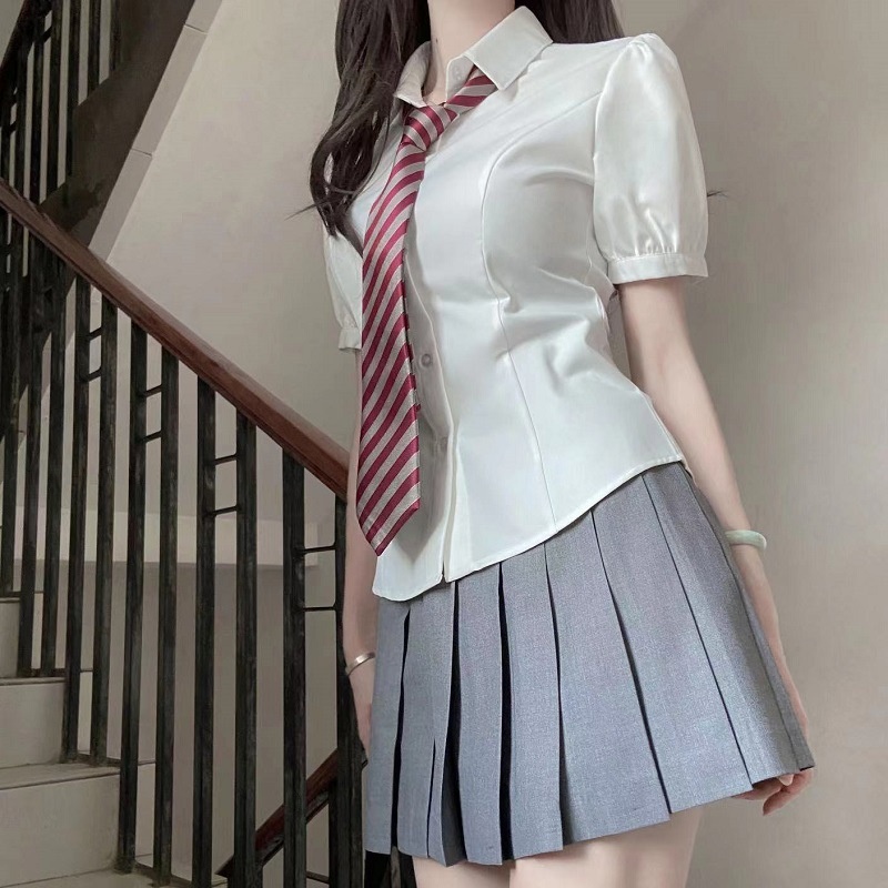 Camicia originale JK con vita stretta, manica lunga manica corta stile college primavera/estate base, versatile per stratificare e_voghion.com