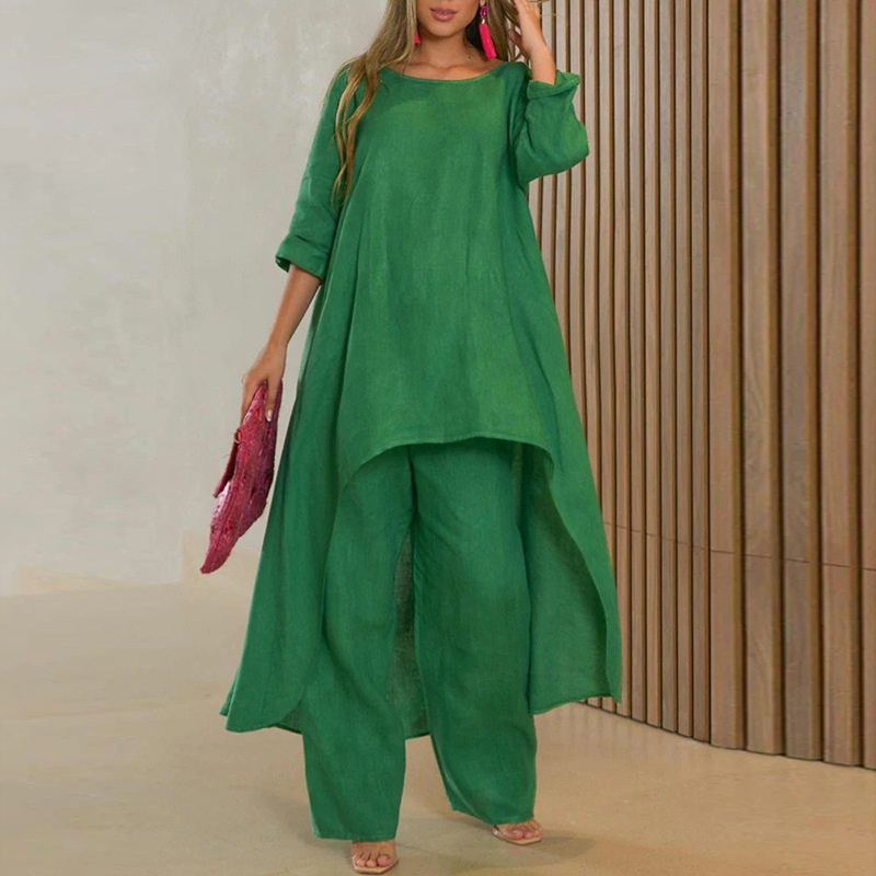 Elegant Women's Two-piece Set Loose Solid Colour Round Neck Outfit_voghion.com