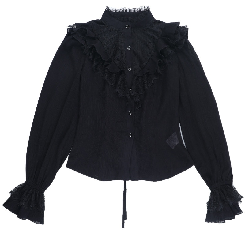 Damen Langarmbluse Mit Spitze Und Cut-outs Im Dark Style_voghion.com