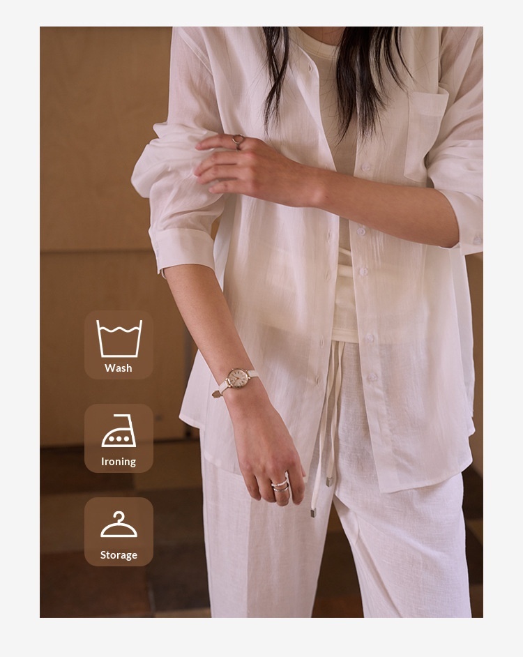 Women's Lyocell Linen Blouse Solid Colour Cardigan Shirt Top_voghion.com