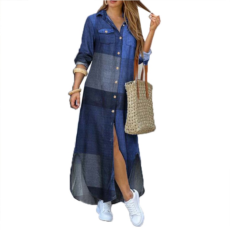 Damen Kleid Modisches Sexy Langarmhemd Mit Knopfleiste_voghion.com