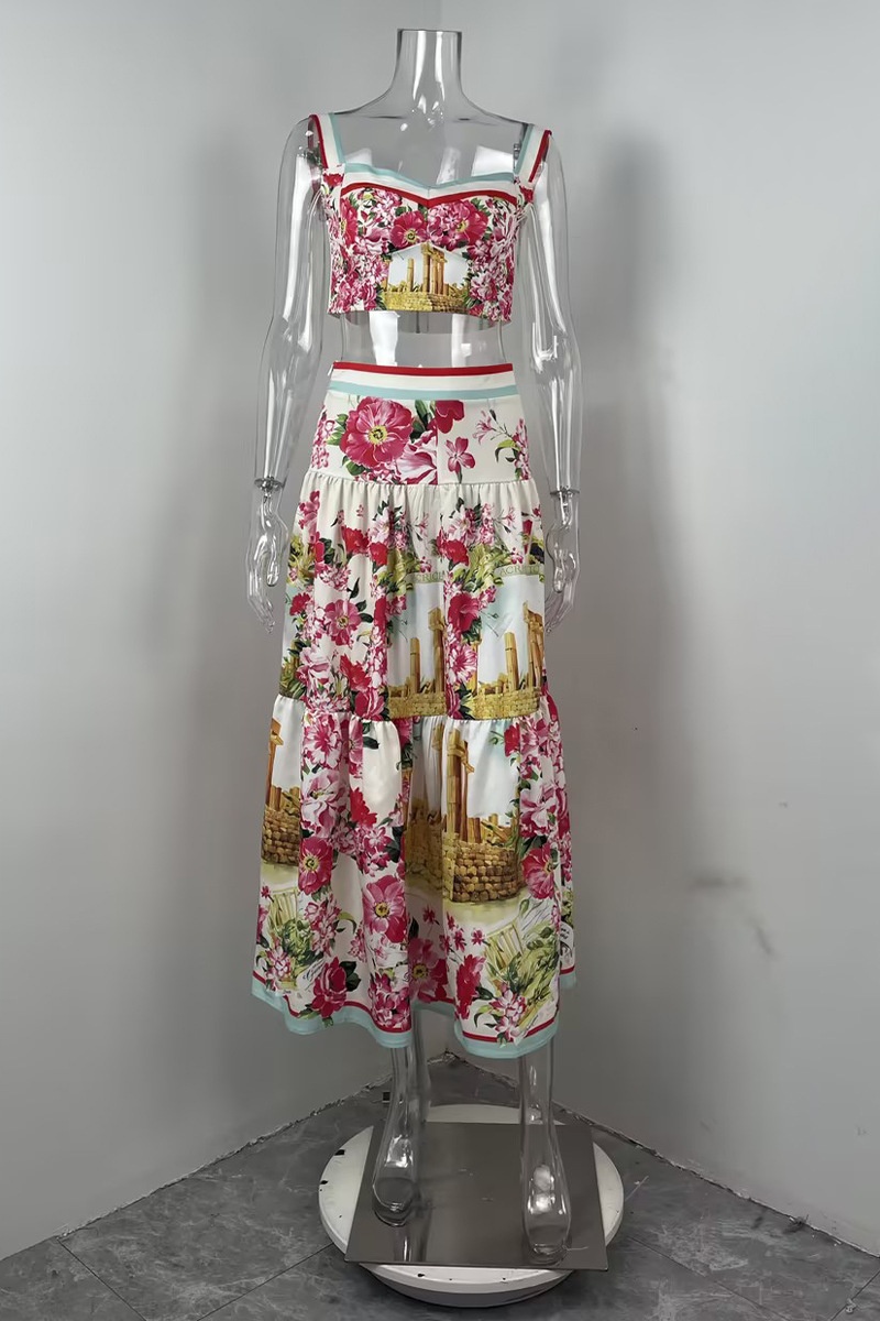 Elegant Women's Two-piece Set Printed Camisole And High-waisted_voghion.com