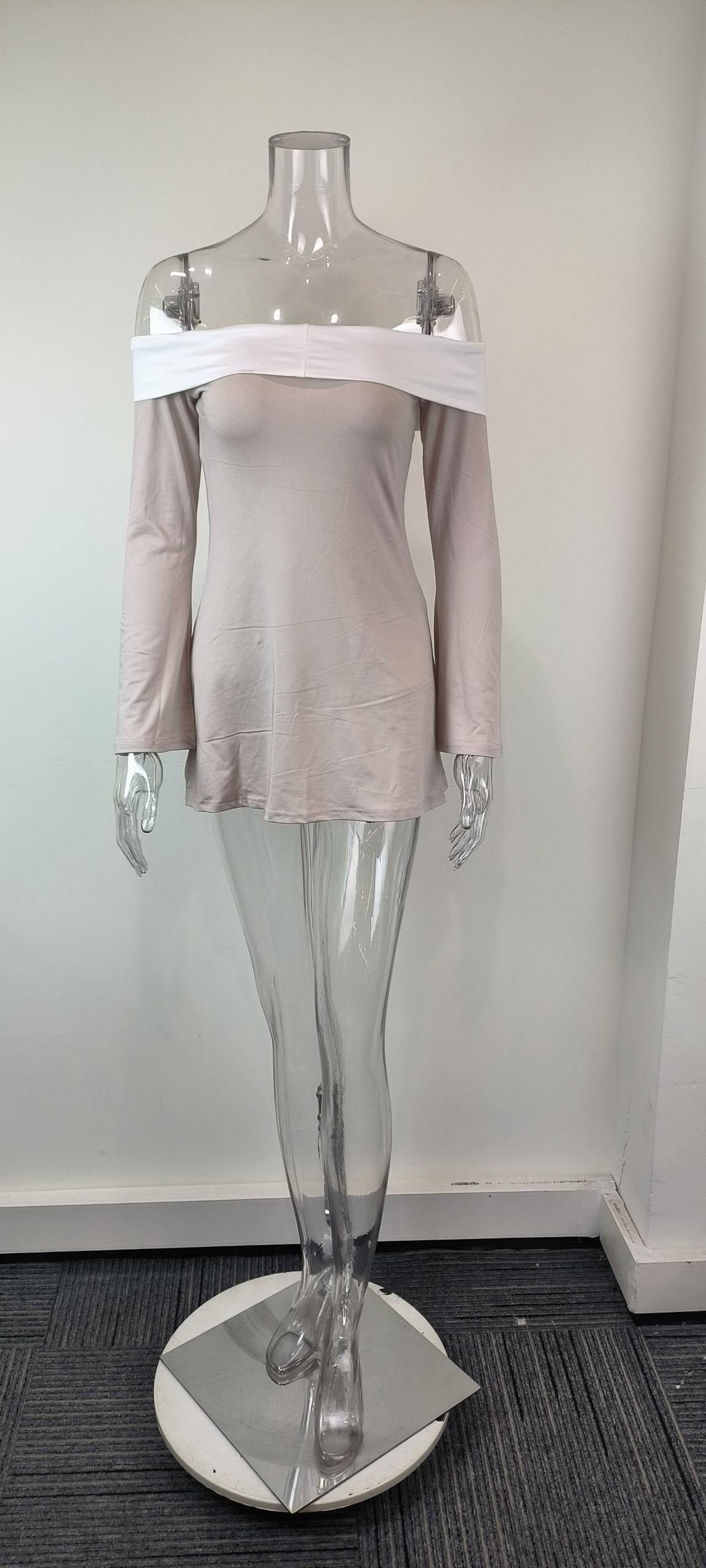 Damen Slim-fit Kleid Schulterfrei Einfarbig Für Jeden Anlass_voghion.com