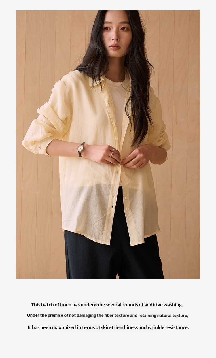Women's Lyocell Linen Blouse Solid Colour Cardigan Shirt Top_voghion.com