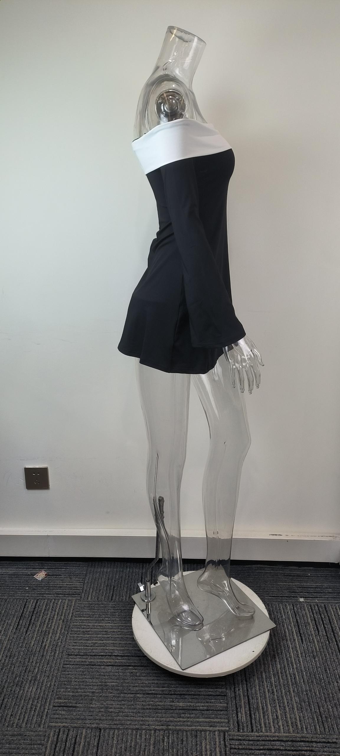 Damen Slim-fit Kleid Schulterfrei Einfarbig Für Jeden Anlass_voghion.com
