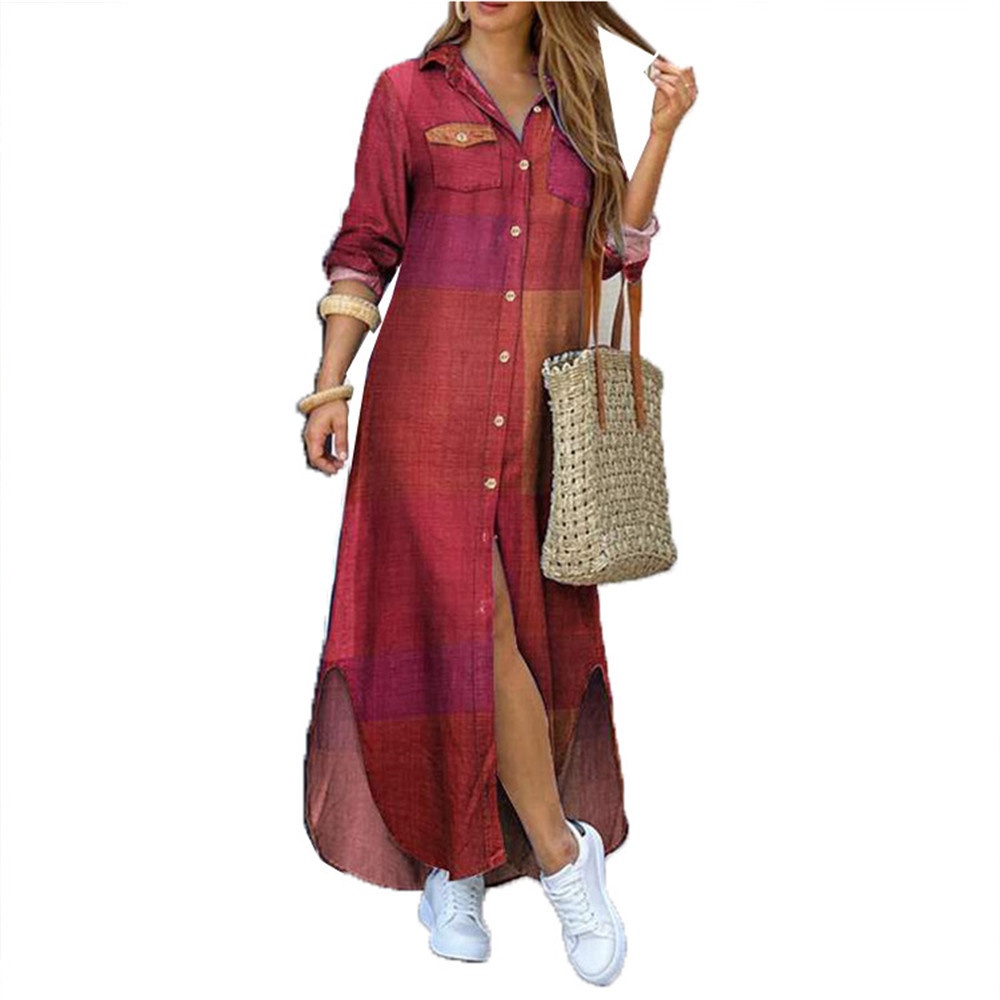 Neue Damenbluse im europäischen und amerikanischen Stil für Frühling und Herbst: Sexy, einreihig, lang und locker geschnitten mit Umlegekragen._voghion.com