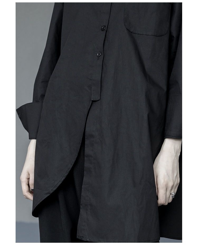 Women's Irregular Button-up Shirt Mid-length Bf Style Blouse_voghion.com