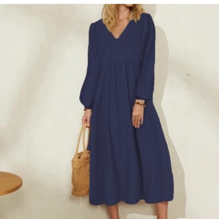 Foreign Trade Clothing 2022 Frühling Neue Mode Damen Baumwoll-Leinen Lockeres Laternenärmelkleid Europäisch Und_voghion.com