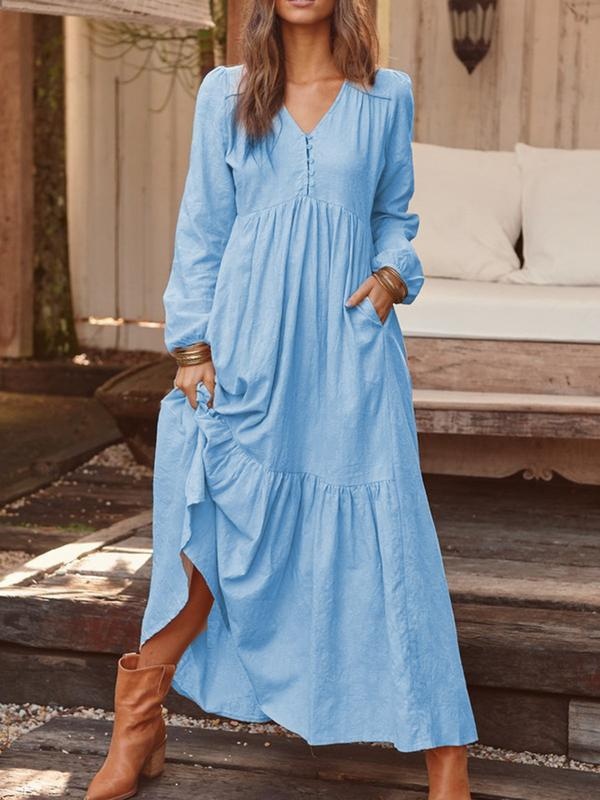 2023 Autumn Winter European And American Foreign Trade Women's Clothing Button Cotton Linen Vintage Casual Long Sleeve_voghion.com