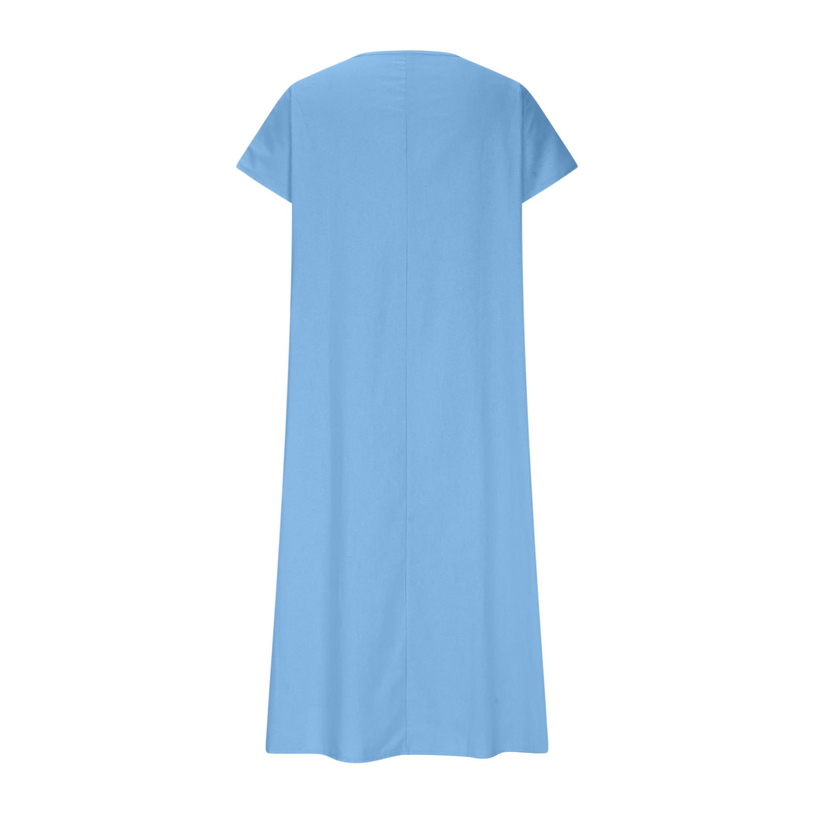Damen Kleid Aus Baumwoll-leinen Mit V-ausschnitt Und Kurzen Ärmeln_voghion.com