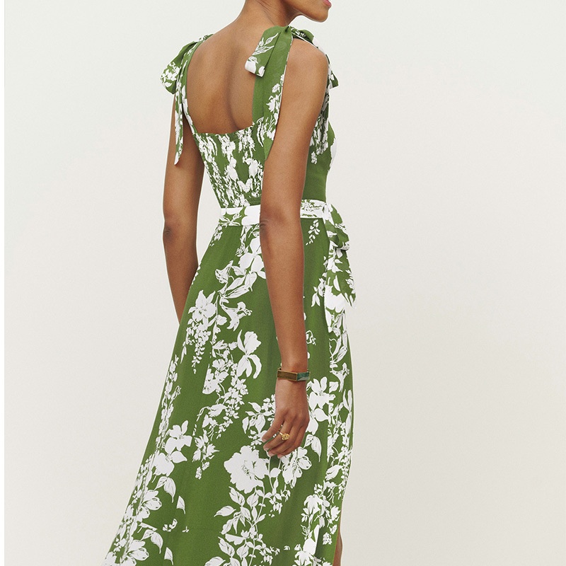 2026 Spring New Cross-Border European And American Women's Fashion Sexy Slim-Fit Backless Tie-Strap Slit Printed Dress_voghion.com